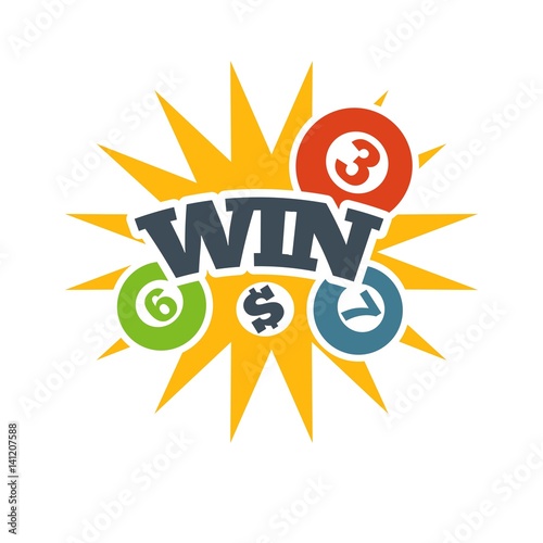 Yellow win badge in lottery with bingo numbers logo
