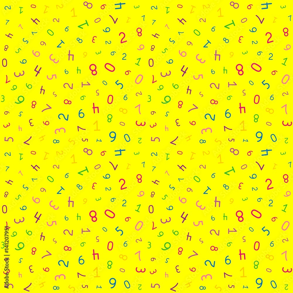 Colorful fun numbers seamless pattern in Memphis style. Abstract