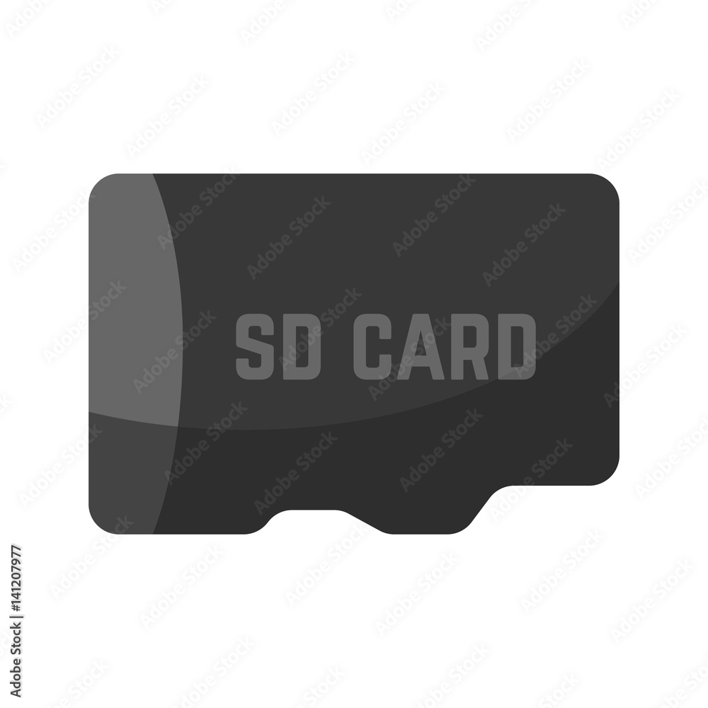 Black SD card device icon isolated on white Black SD card device icon isolated on white