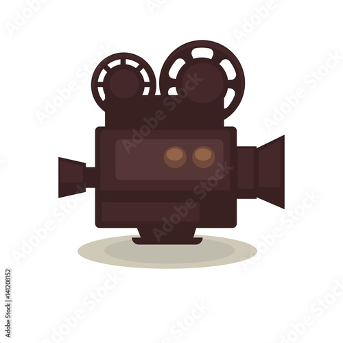 Vintage filming camera isolated on white. Eternal symbol of cinematograph