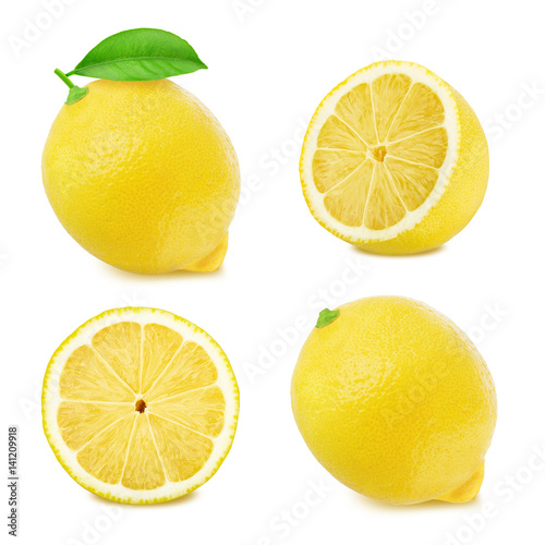 Lemon slices set isolated on white background