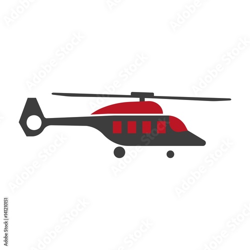 Cartoon helicopter or rotor plane icon in flat design