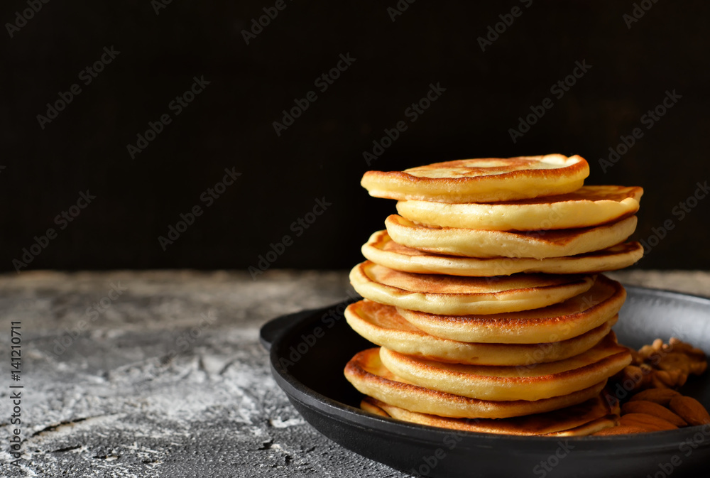 custom made wallpaper toronto digitalHot, fresh Pancake in a cast iron skillet with nuts on a stone