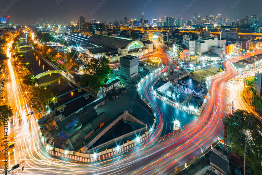 Fototapeta premium Landscape of Bangkok City skyline Hua Lamphong station Bangkok railway