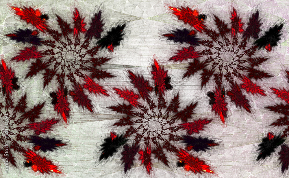 Abstract ornament of vintage fractal red and black spirals for bandannas