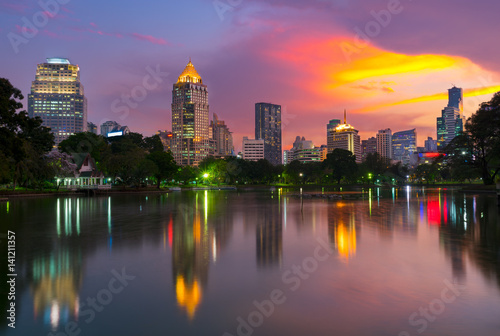 Sunset scence of Bangkok skyline panorama