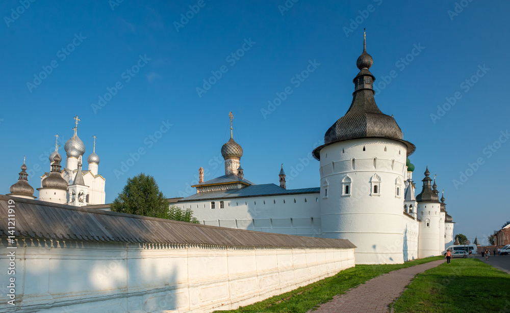 Summer view of medieval the Kremlin in Rostov the Great as part of The Golden Ring's group of medieval towns of the northeast of Moscow, Russia