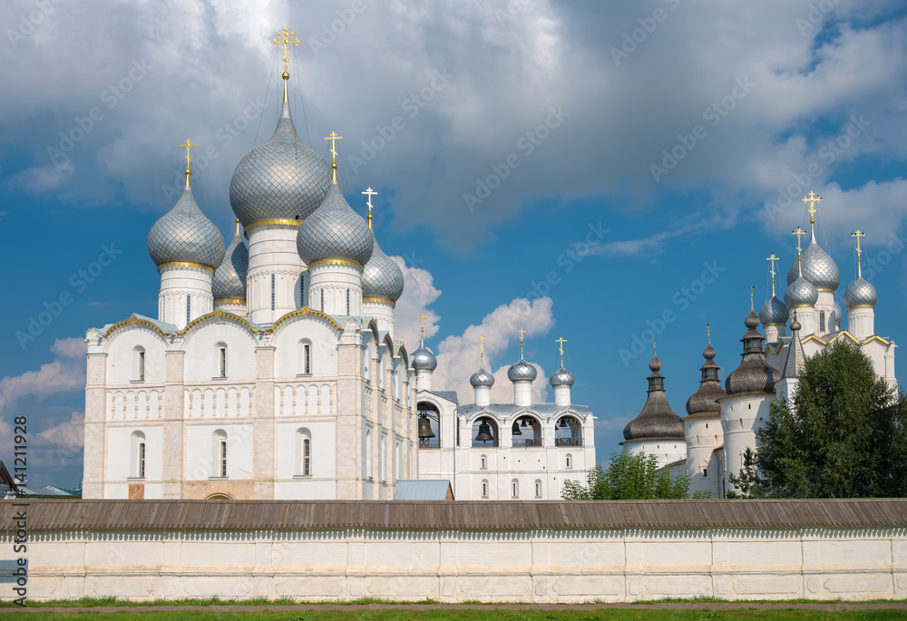 Summer view of medieval the Kremlin in Rostov the Great as part of The Golden Ring's group of medieval towns of the northeast of Moscow, Russia