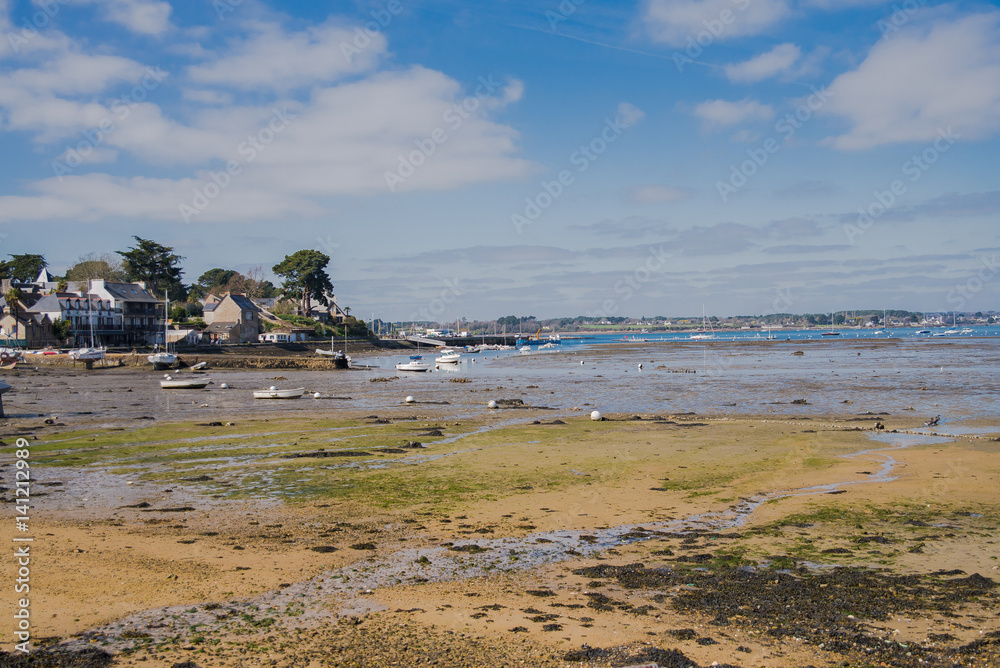 Brittany, Ile aux Moines island, harbor, low tide