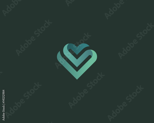 Heart vector symbol. Valentines day ribbon logotype. Gradient medical health logo icon design.