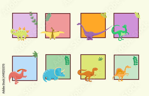 cartoon dinosaurs vector illustration isolated monster card template animal dino prehistoric character reptile predator jurassic comic fantasy dragon stock vector adobe stock