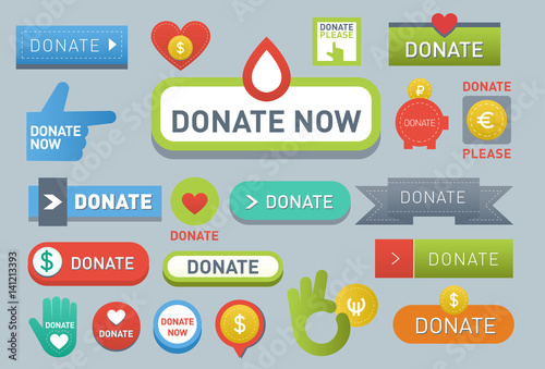 Donate buttons vector set illustration help icon donation gift charity isolated support design sign contribute contribution give money giving symbol