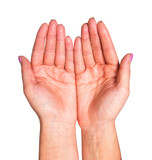 Hands on a white background in a turn palms.