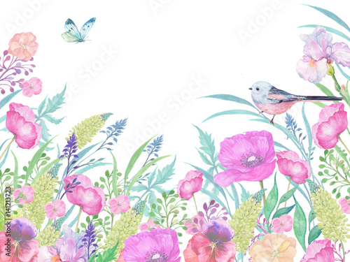 floral background,watercolor, poppy, pink © mitrushova