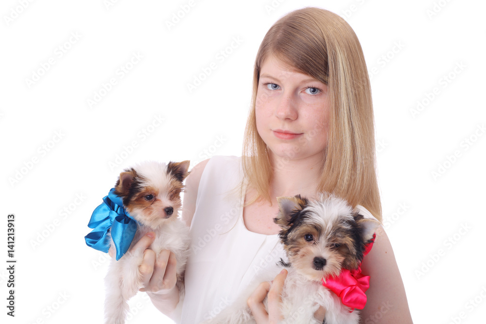 Girl and puppies Girl and puppies