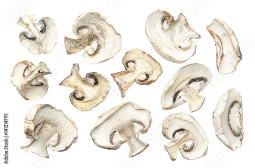 Dry mushrooms isolated on white background