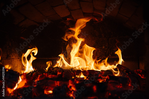 old oven with flame fire