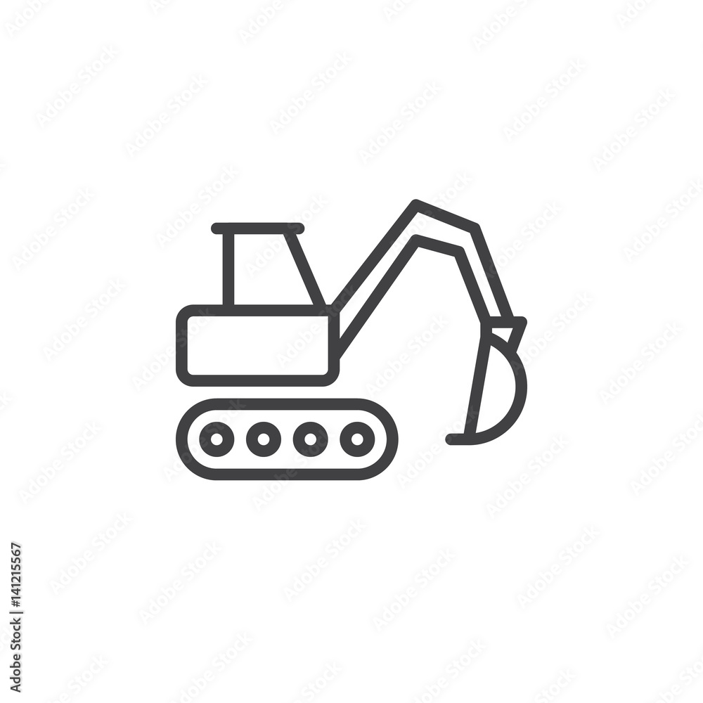 Excavator line icon, outline vector sign, linear style pictogram isolated on white. Heavy construction equipment symbol, logo illustration. Editable stroke. Pixel perfect Excavator line icon, outline vector sign, linear style pictogram isolated on white. Heavy construction equipment symbol, logo illustration. Editable stroke. Pixel perfect