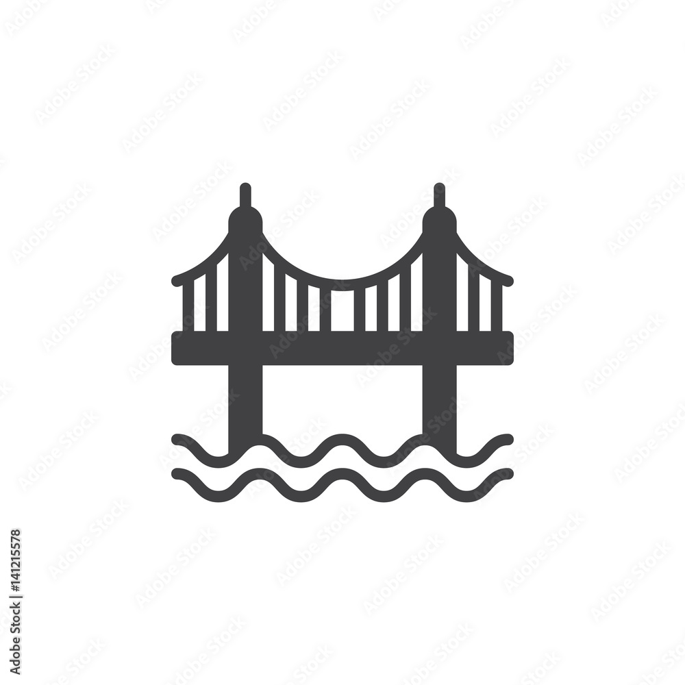 Suspension bridge icon vector, filled flat sign, solid pictogram isolated on white. Symbol, logo illustration. Pixel perfect Suspension bridge icon vector, filled flat sign, solid pictogram isolated on white. Symbol, logo illustration. Pixel perfect