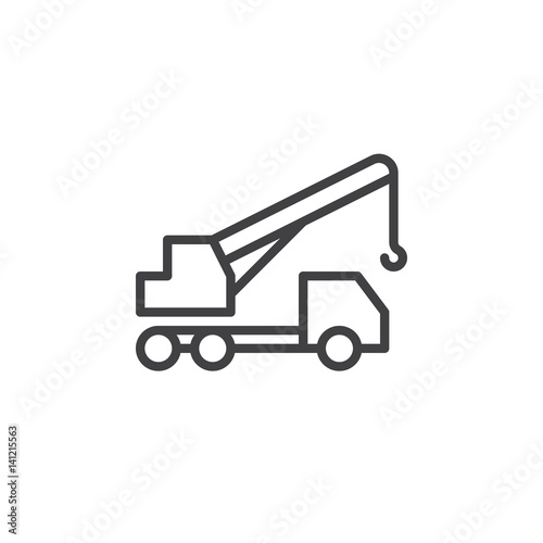 Mobile, telescopic truck mounted crane line icon, outline vector sign, linear style pictogram isolated on white. Symbol, logo illustration. Editable stroke. Pixel perfect