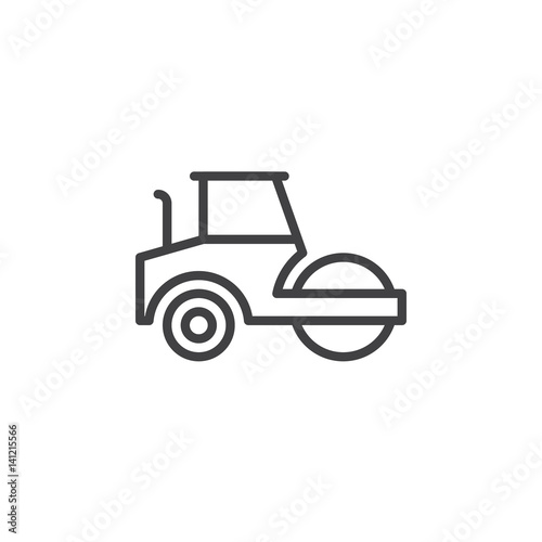 Road roller, steamroller line icon, outline vector sign, linear style pictogram isolated on white. Symbol, logo illustration. Editable stroke. Pixel perfect