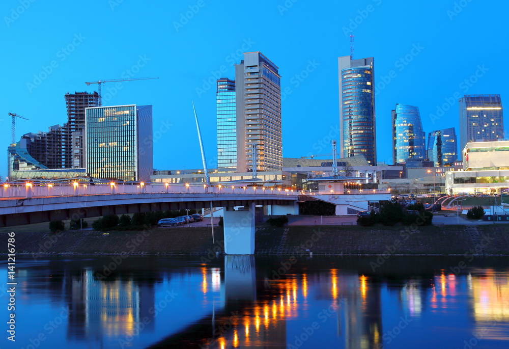 Naklejka premium Skyscrapers on the right bank of the Neris River in Vilnius