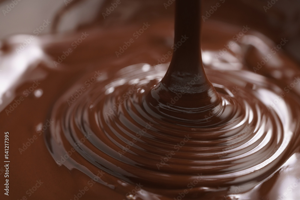 macro photo of premium dark chocolate pour in bowl, shallow focus macro photo of premium dark chocolate pour in bowl, shallow focus