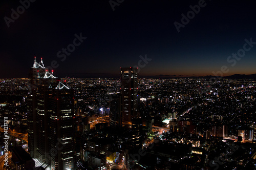 Shinjuko Park Tower Seen from TOCHO (Tokyo Metropolitan Government Building) at Night