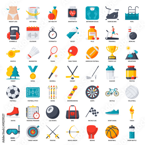 Fitness, sport and health vector set icon
