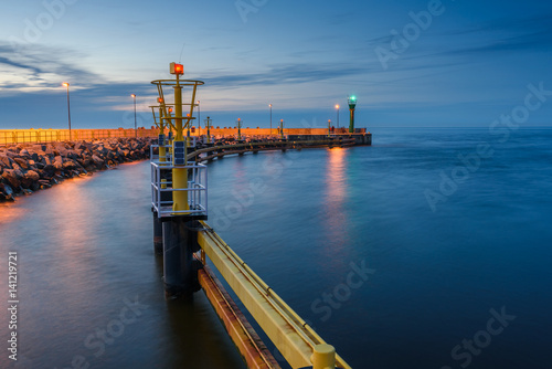 Entrance to the port of Leba in dusk. Poland, Europe. 