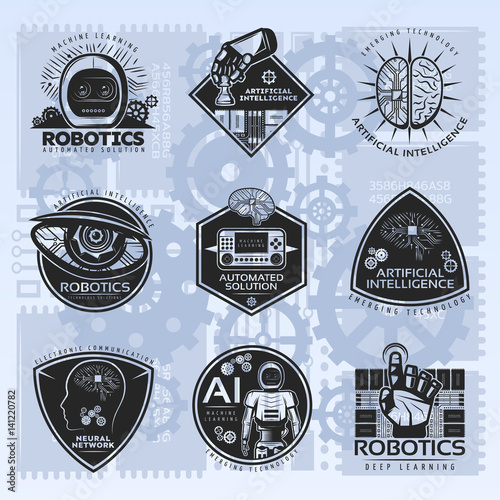Vintage Artificial Intelligence Emblems Set
