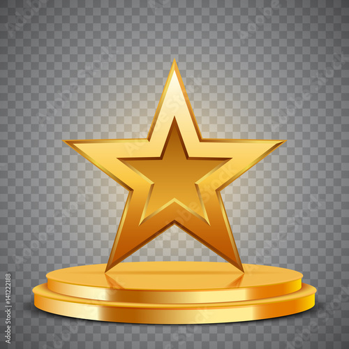 Gold Award in the form of star on podium, vector illustration