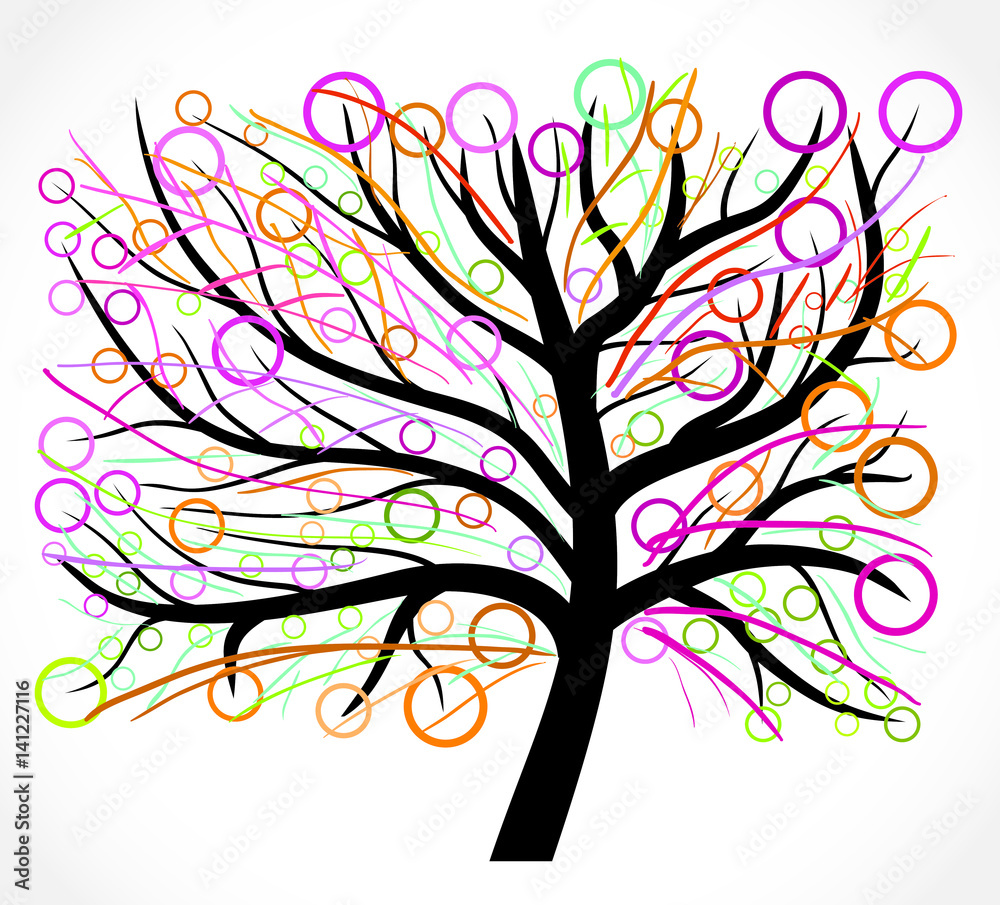 Fototapeta premium Abstract colorfull tree with lines, circles.