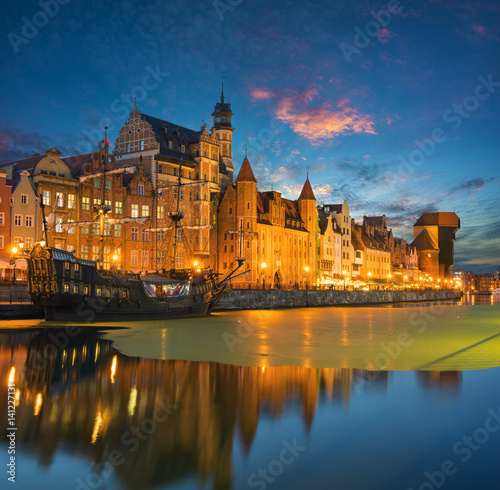 Night panorama of Gdansk, Poland