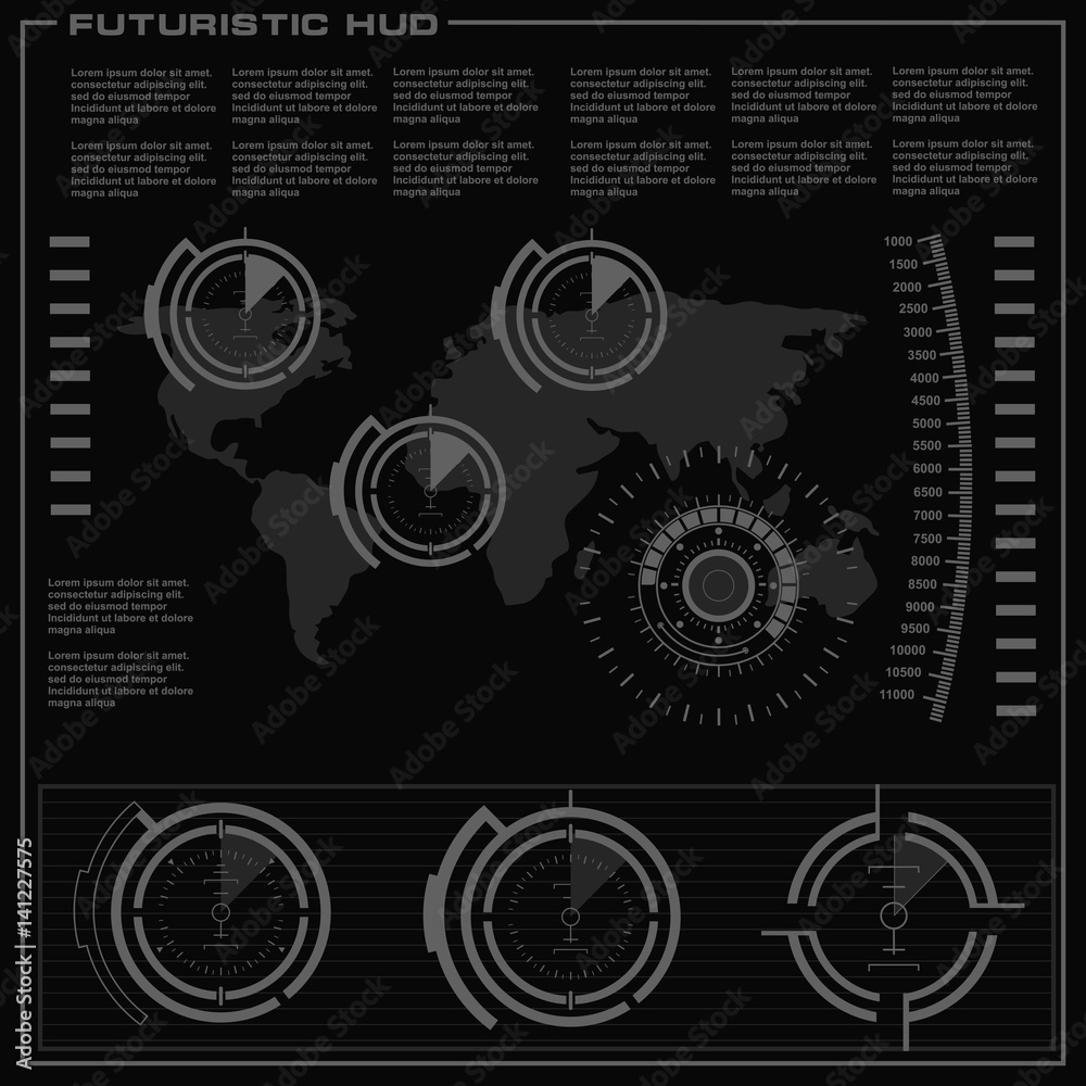 Obraz premium Futuristic black and white HUD, virtual touch user interface in flat design