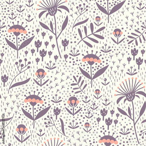 Seamless floral pattern with hand drawn elements