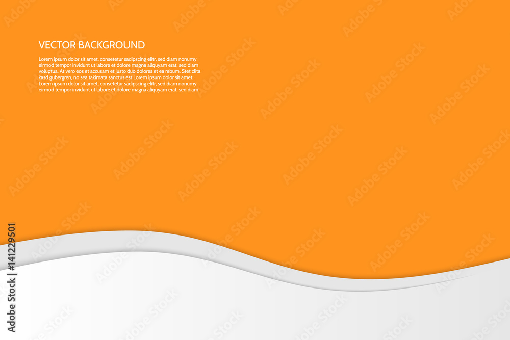 Obraz premium Vector modern simple wavy orange background with paper effect. Background with gray and white waves. Sample text.