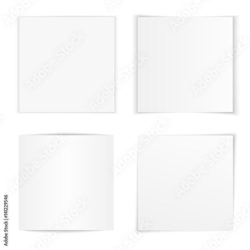 Vector set of curved square photo frames with various soft shadows. Photo frame templates on white background isolated.