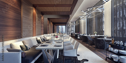 Modern concept design of restaurant lounge 3D Render photo