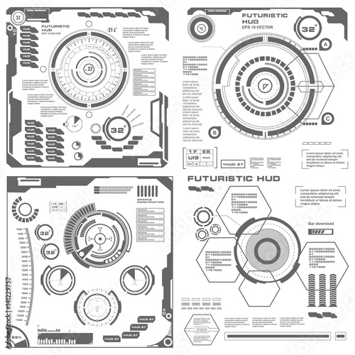 Wallpaper Mural Futuristic black and white HUD, virtual touch user interface in flat design Torontodigital.ca