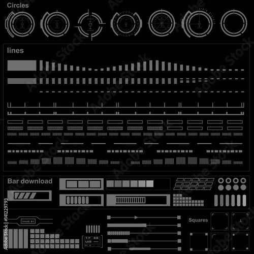Futuristic black and white HUD, virtual touch user interface in flat design