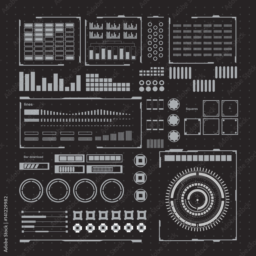 Fototapeta premium Futuristic black and white HUD, virtual touch user interface in flat design