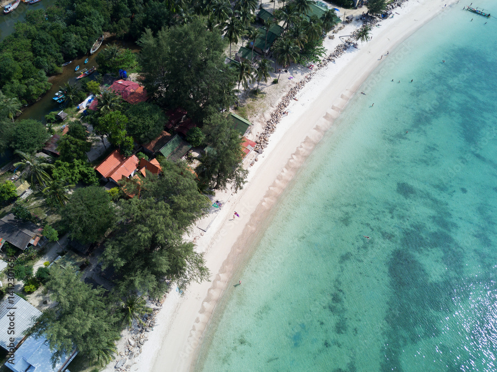 Aerial View: Malibu beach at Koh Phangan Island, Thailand
