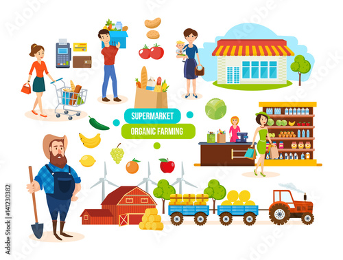 Buyers, sellers in mall, farmer, sales of organic natural products.