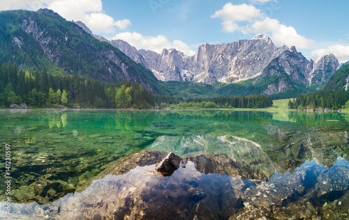 Fototapeta Naklejka Na Ścianę i Meble -  Mountain lake in the morning, Laghi di Fusine in the Julian Alps, Italy