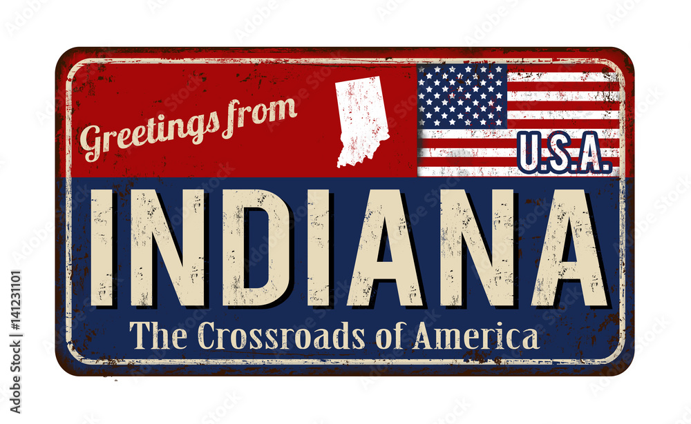 Greetings from Indiana vintage rusty metal sign