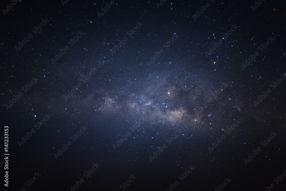 Milky way galaxy with stars and space dust in the universe, Long exposure photograph, with grain. - obrazy, fototapety, plakaty 