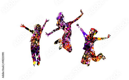 happy kids jump with colourful splashing effect