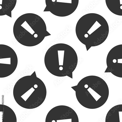 Exclamation mark in circle. Hazard warning symbol icon seamless pattern on white background. Vector Illustration