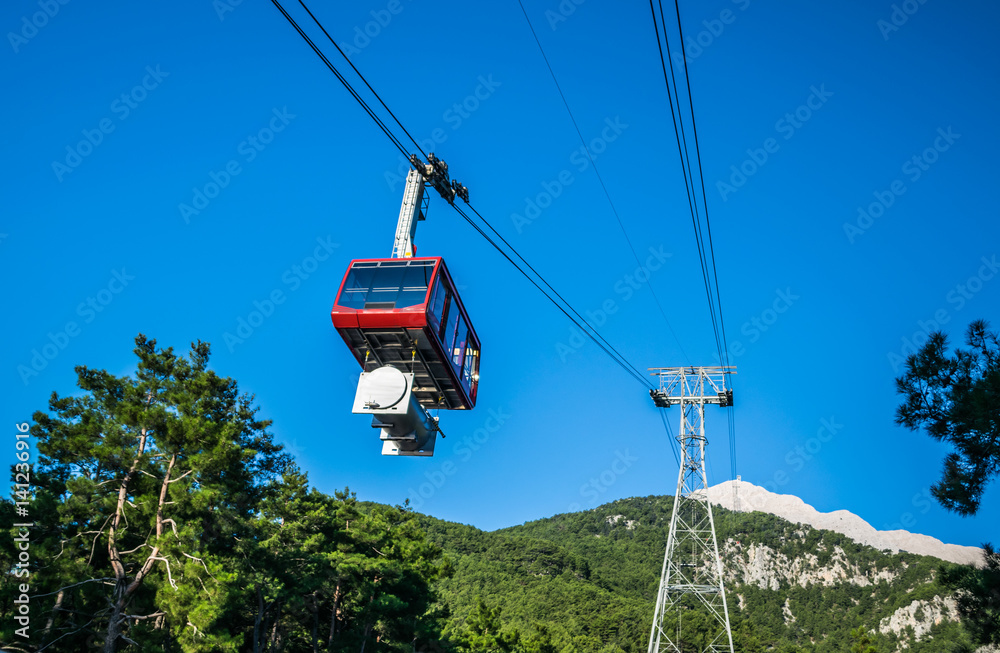 Cable car on ropeway leading to Tahtali mountain, Turkey, kemer Cable car on ropeway leading to Tahtali mountain, Turkey, kemer